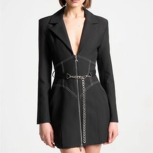 Maniere De Voir Corset Blazer Dress with Chain